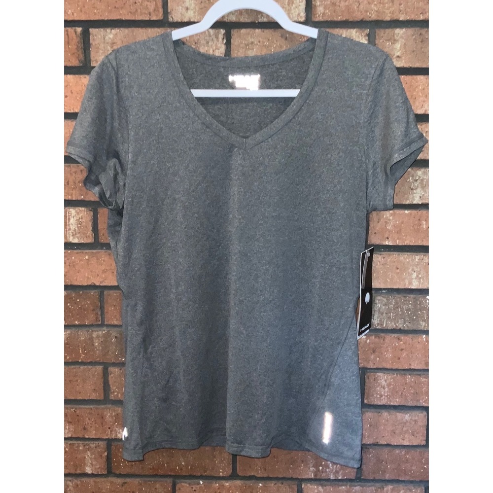 Head Womens Heather Gray V-Neck Activewear T-Shirt Short Sleeve Slim Fit Large